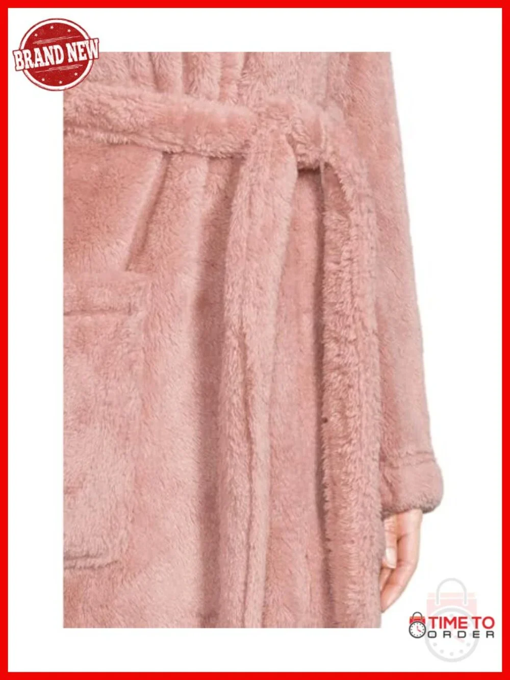 Hooded Plush Fleece Lounge Robe with Pockets, Self Tie Belt
